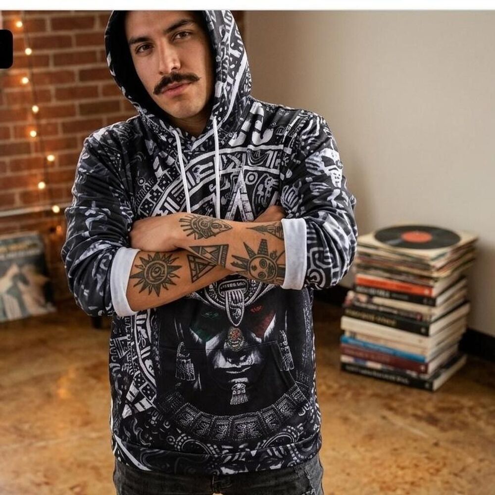 Men's Black, Grey, White Aztec Hoodie